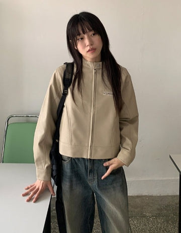 Hepo non-collar cropped leather jumper